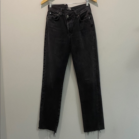 Agolde Criss Cross 90s Pinch Waist Straight Jeans Black Grey Size 25 - Picture 5 of 16
